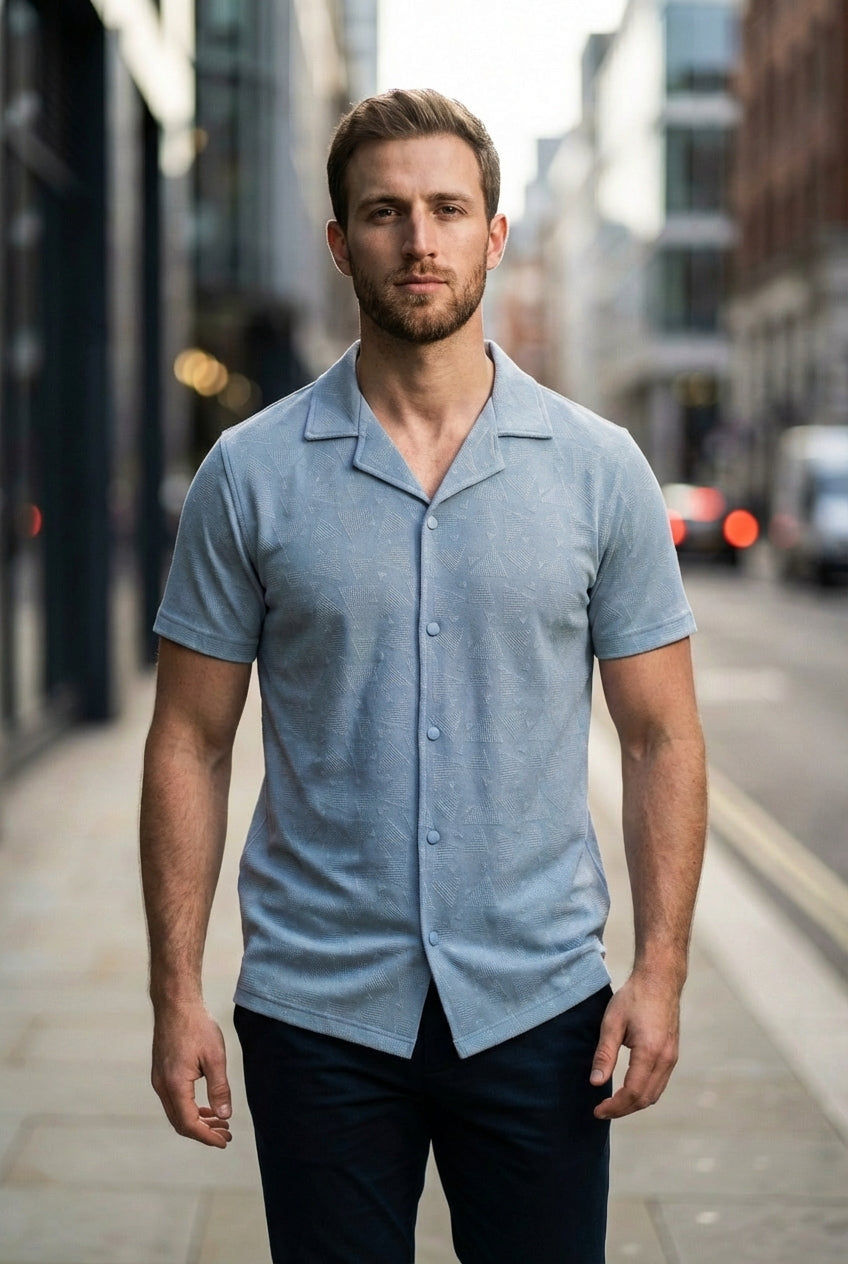 Gambluss Slate Grey Textured Cuban Collar Shirt - Gambluss Wardrobe