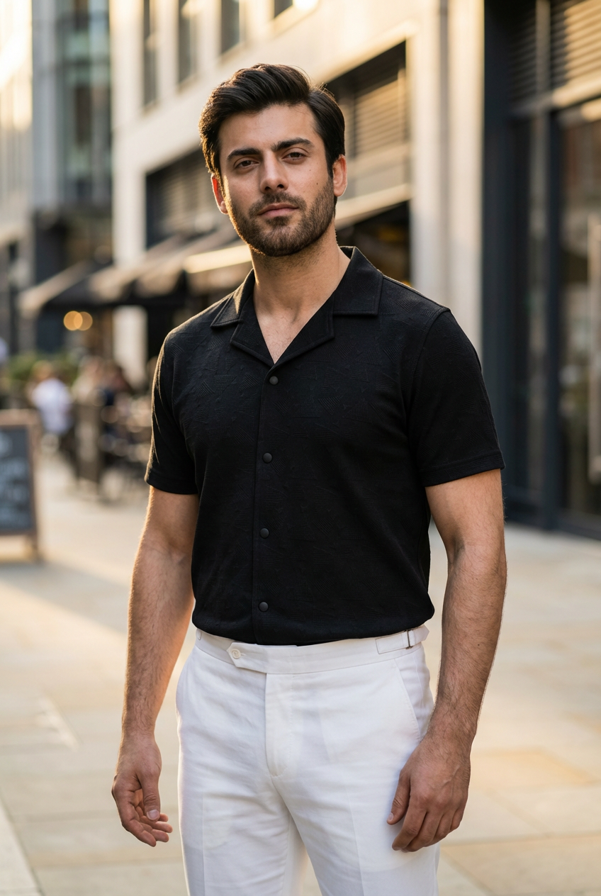 Gambluss black Textured Cuban Collar Shirt - Gambluss Wardrobe