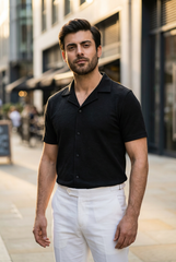 Gambluss black Textured Cuban Collar Shirt - Gambluss Wardrobe