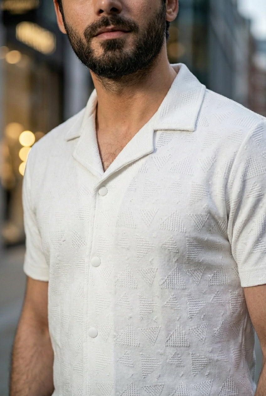 Gambluss White Textured Cuban Collar Shirt - Gambluss Wardrobe