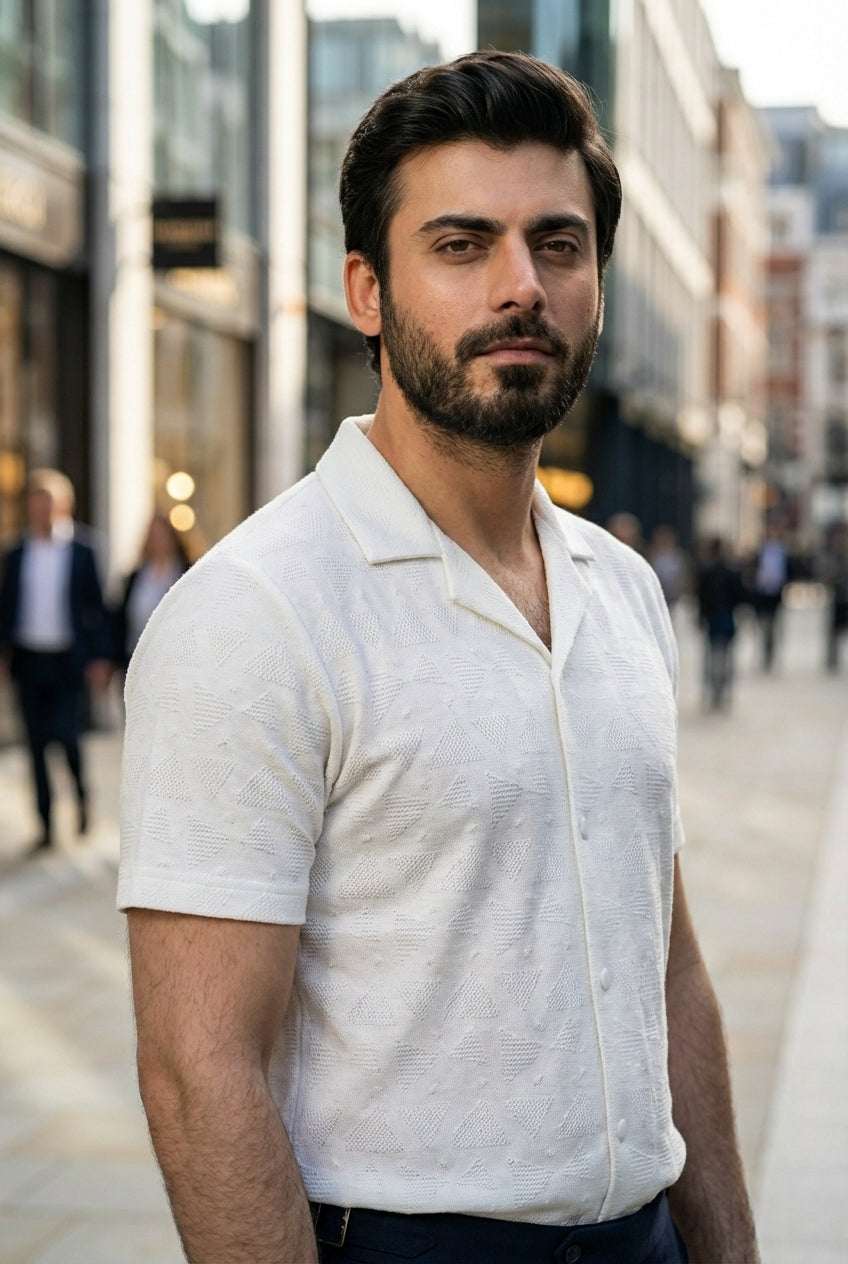 Gambluss White Textured Cuban Collar Shirt - Gambluss Wardrobe