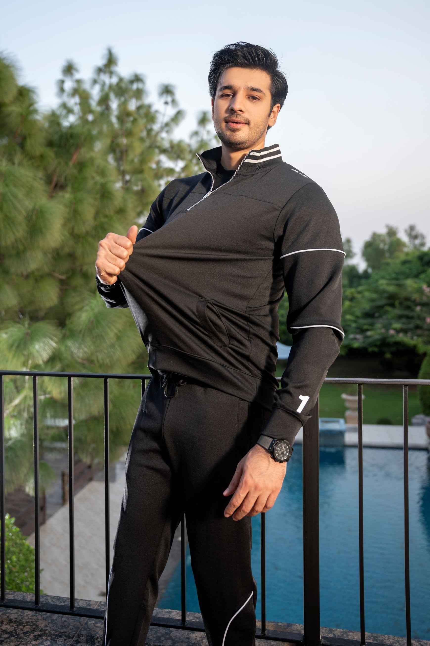 Black Velocity Tracksuit | Imported Scuba Fabric 4-Way Stretch – Gambluss - Gambluss Wardrobe