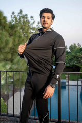 Black Velocity Tracksuit | Imported Scuba Fabric 4-Way Stretch – Gambluss - Gambluss Wardrobe