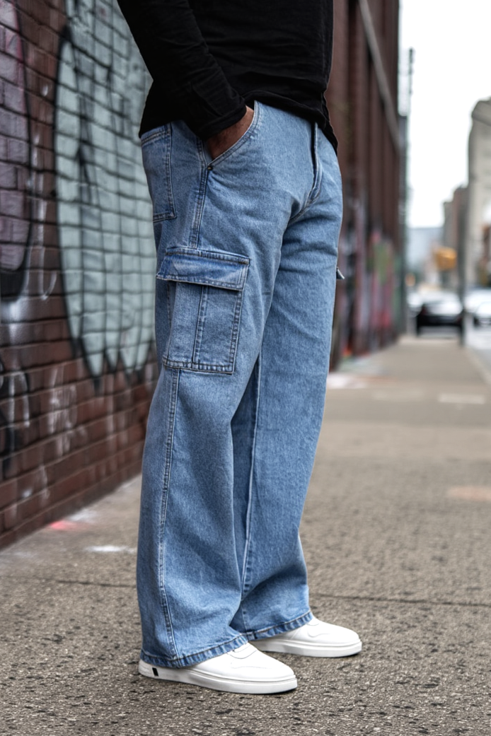 Gambluss Essential Relaxed-Fit Denim Cargo- Light blue - Gambluss Wardrobe