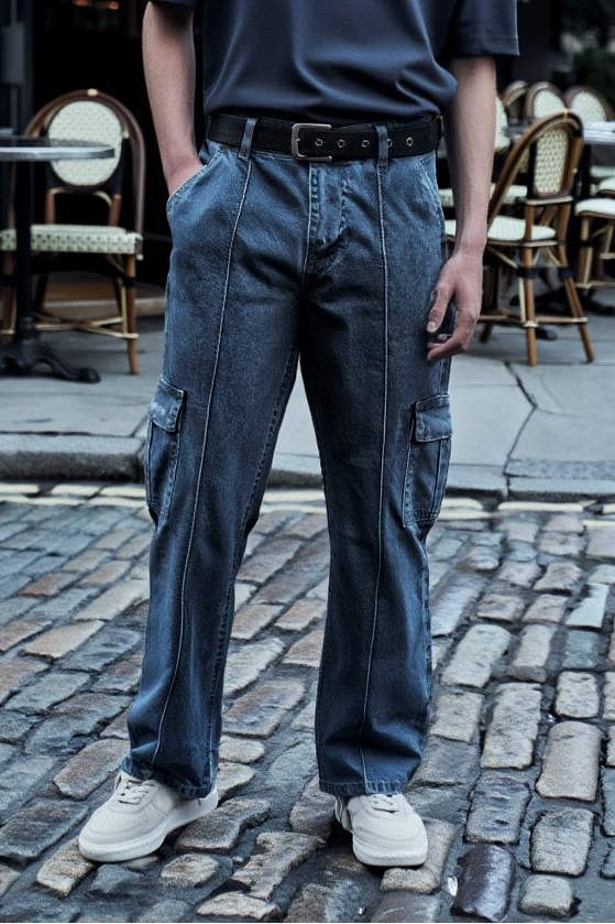 Gambluss Essential Relaxed-Fit Denim Cargo- Dark Charcoal - Gambluss Wardrobe