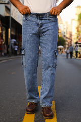Gambluss Acid Washed Relaxed-Fit Denim Cargo-light Blue - Gambluss Wardrobe