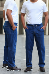 Gambluss Relaxed-Fit Elastic Belt Pleated Pant D-Blue - Gambluss Wardrobe