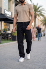 Gambluss Straight-Fit Jet Black Twill Pant for Ultimate Comfort and Style
