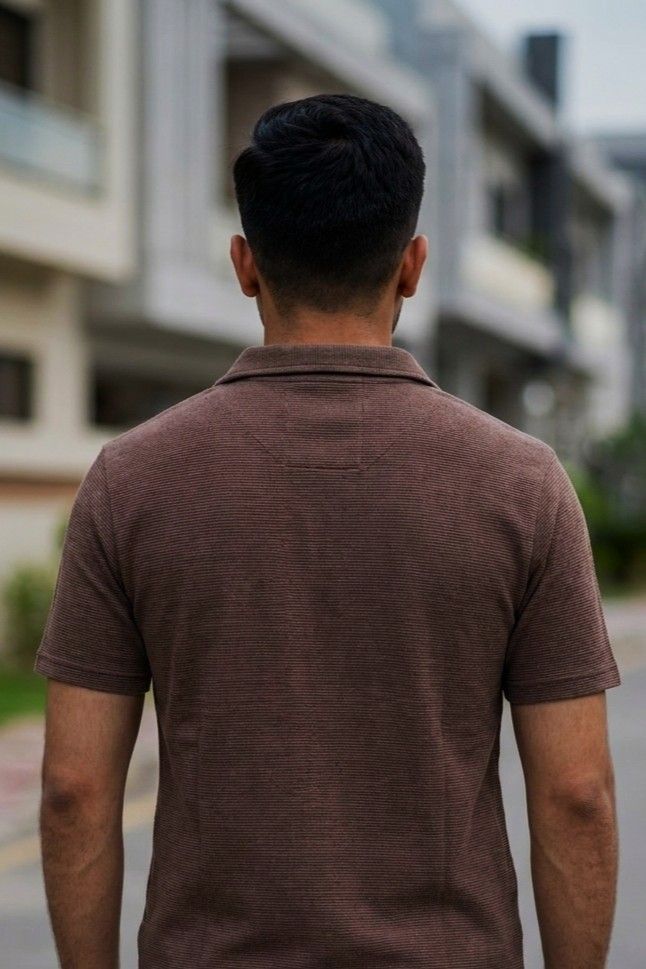 Gambluss Knitted Cotton Textured Brown Polo Shirt | Premium Men's Cotton Blend Polo