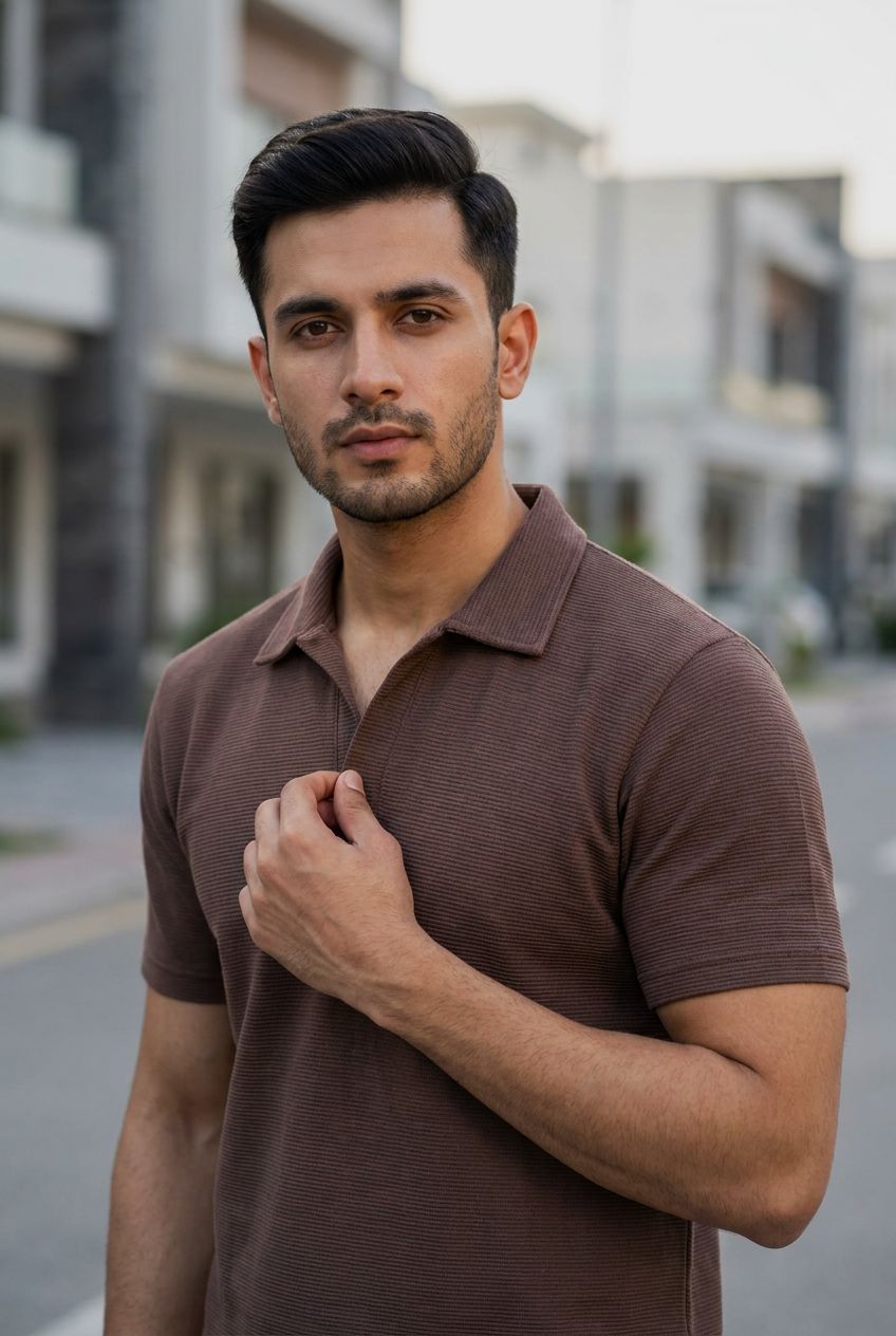 Gambluss Knitted Cotton Textured Brown Polo Shirt | Premium Men's Cotton Blend Polo