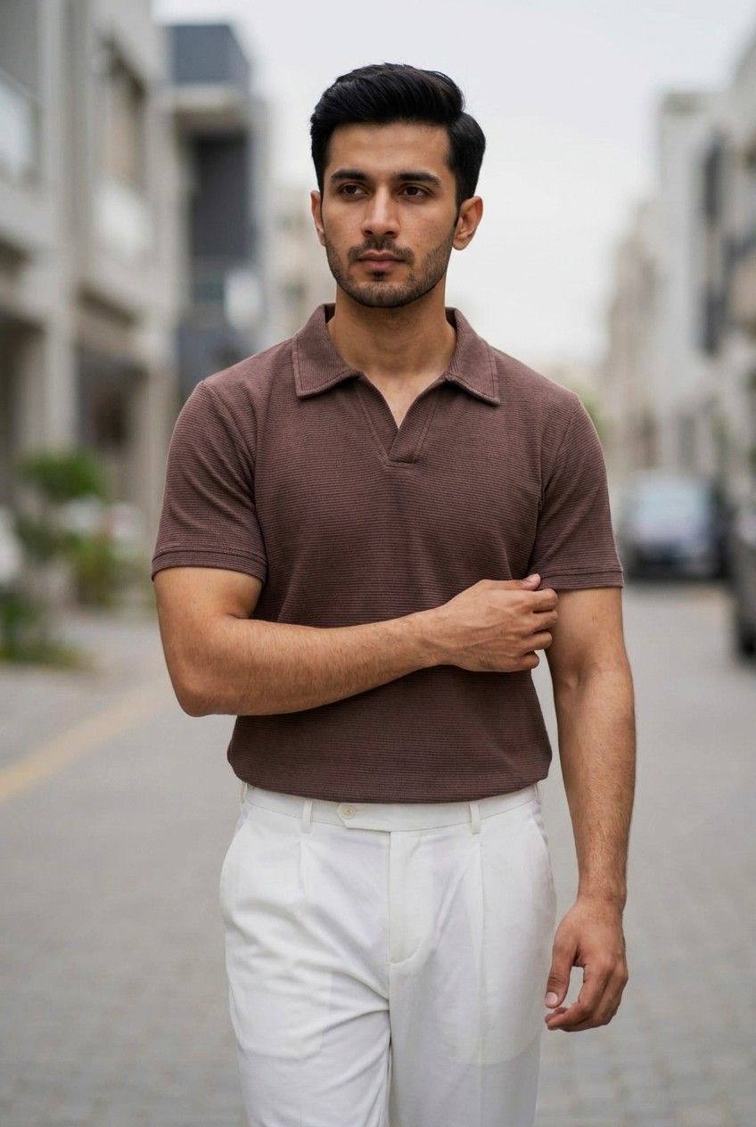 Gambluss Knitted Cotton Textured Brown Polo Shirt | Premium Men's Cotton Blend Polo