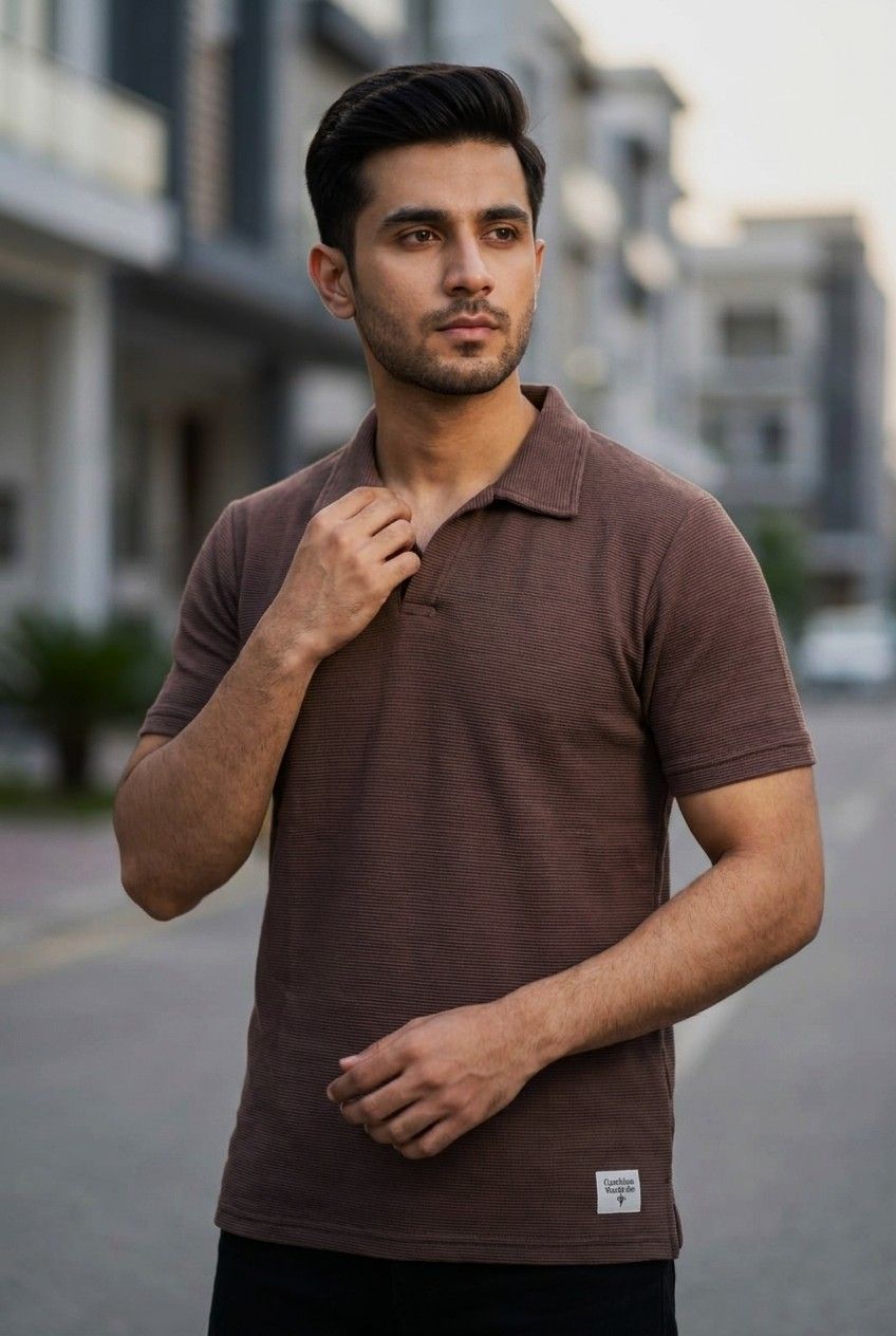 Gambluss Knitted Cotton Textured Brown Polo Shirt | Premium Men's Cotton Blend Polo